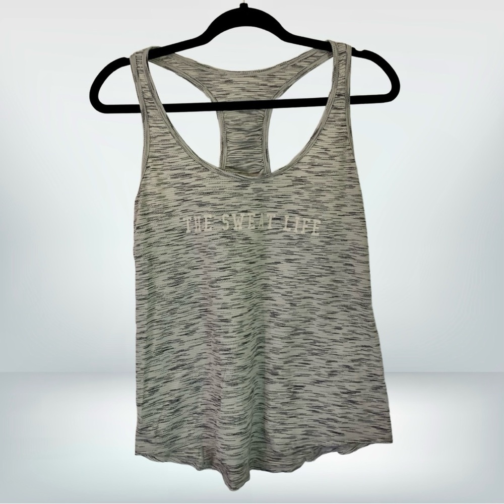 Lululemon Heathered Grey Racerback Tank Top “The Sweat Life”, size 6